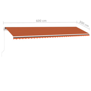 Markise Manuell Einziehbar mit LED 600x300 cm Orange Braun Stilecasa