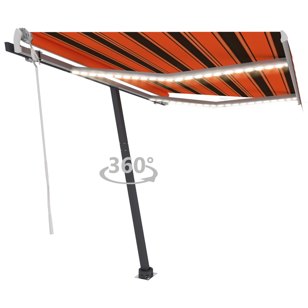 vidaXL Markise Manuell Einziehbar mit LED 300x250 cm Orange und Braun