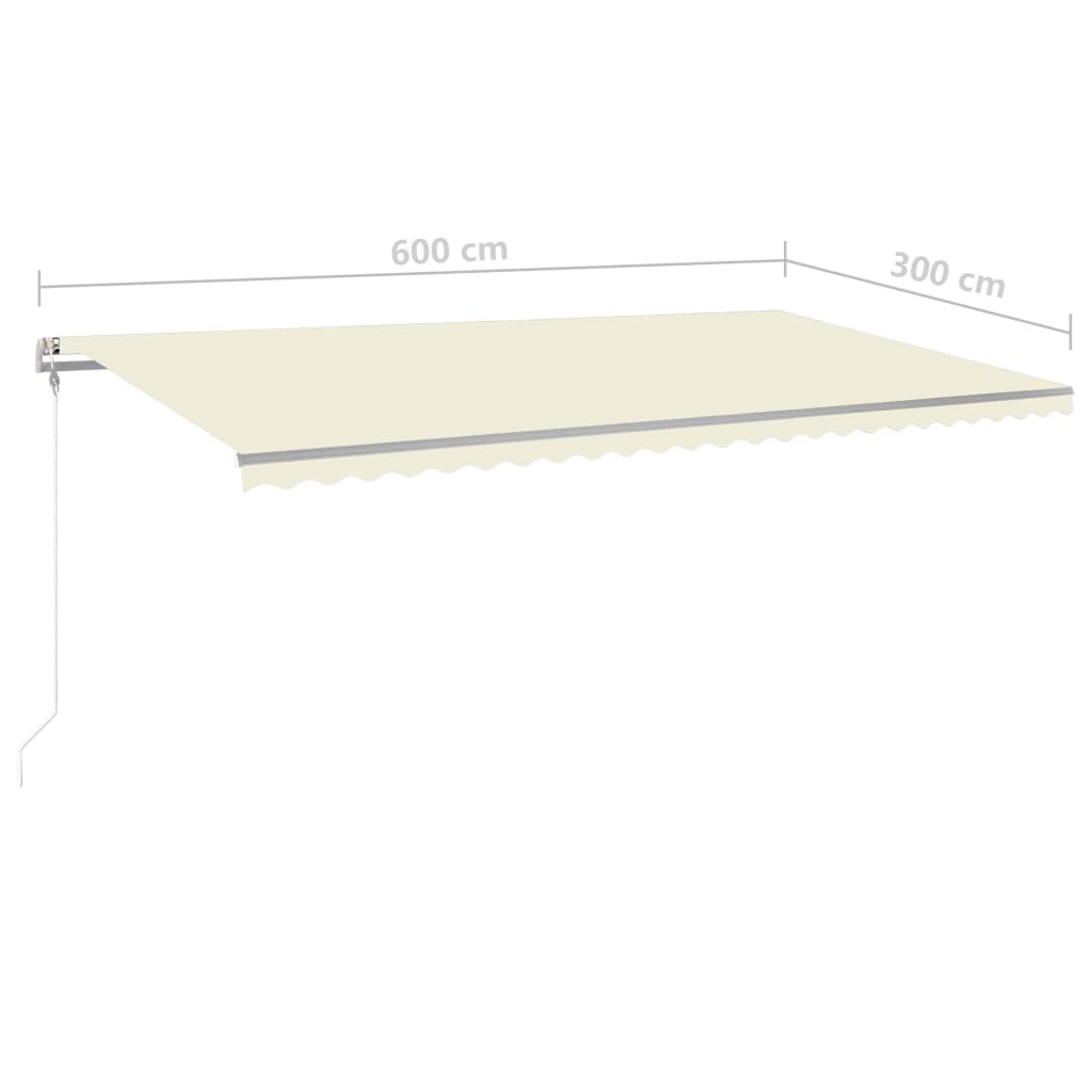 vidaXL Markise Manuell Einziehbar mit LED 600x300 cm Creme