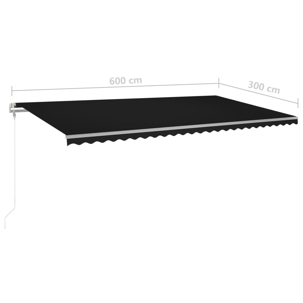 Markise Manuell Einziehbar mit LED 600x300 cm Anthrazit Stilecasa