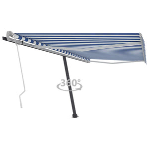 vidaXL Standmarkise Einziehbar Handbetrieben 450x350 cm Blau/Weiß