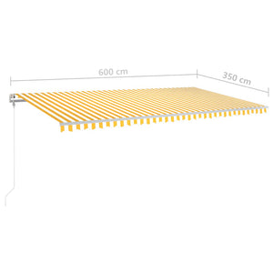 vidaXL Markise Manuell Einziehbar mit LED 600x350 cm Gelb und Weiß