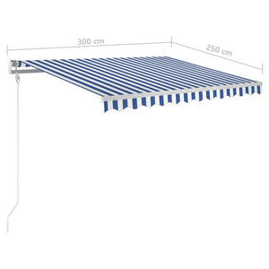 vidaXL Markise Manuell Einziehbar mit Pfosten 3x2,5 m Blau & Weiß