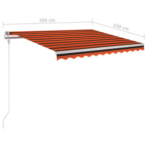 vidaXL Markise Manuell Einziehbar mit Pfosten 3x2,5 m Orange & Braun