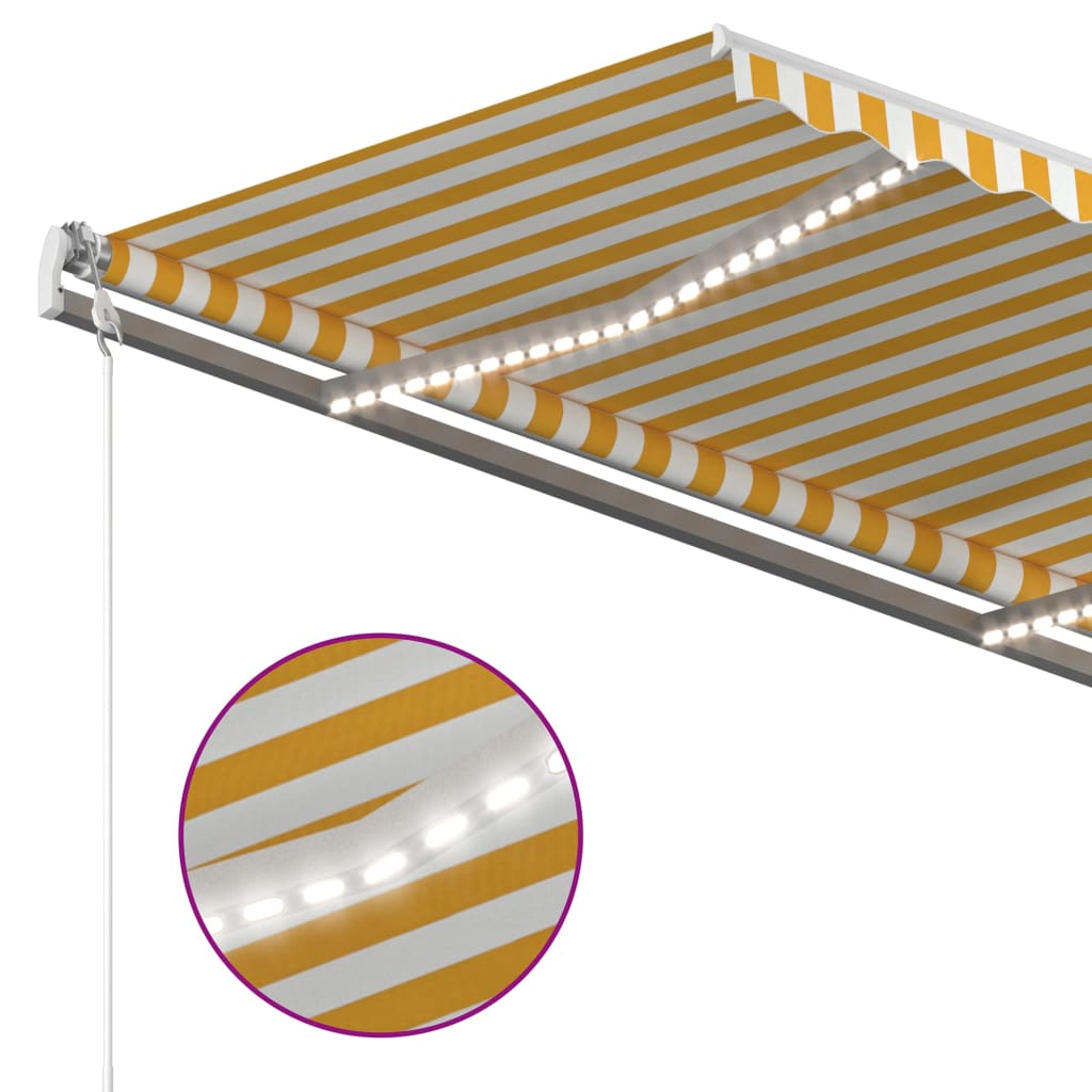 Markise Manuell Einziehbar mit LED 4x3 m Gelb und Weiß Stilecasa