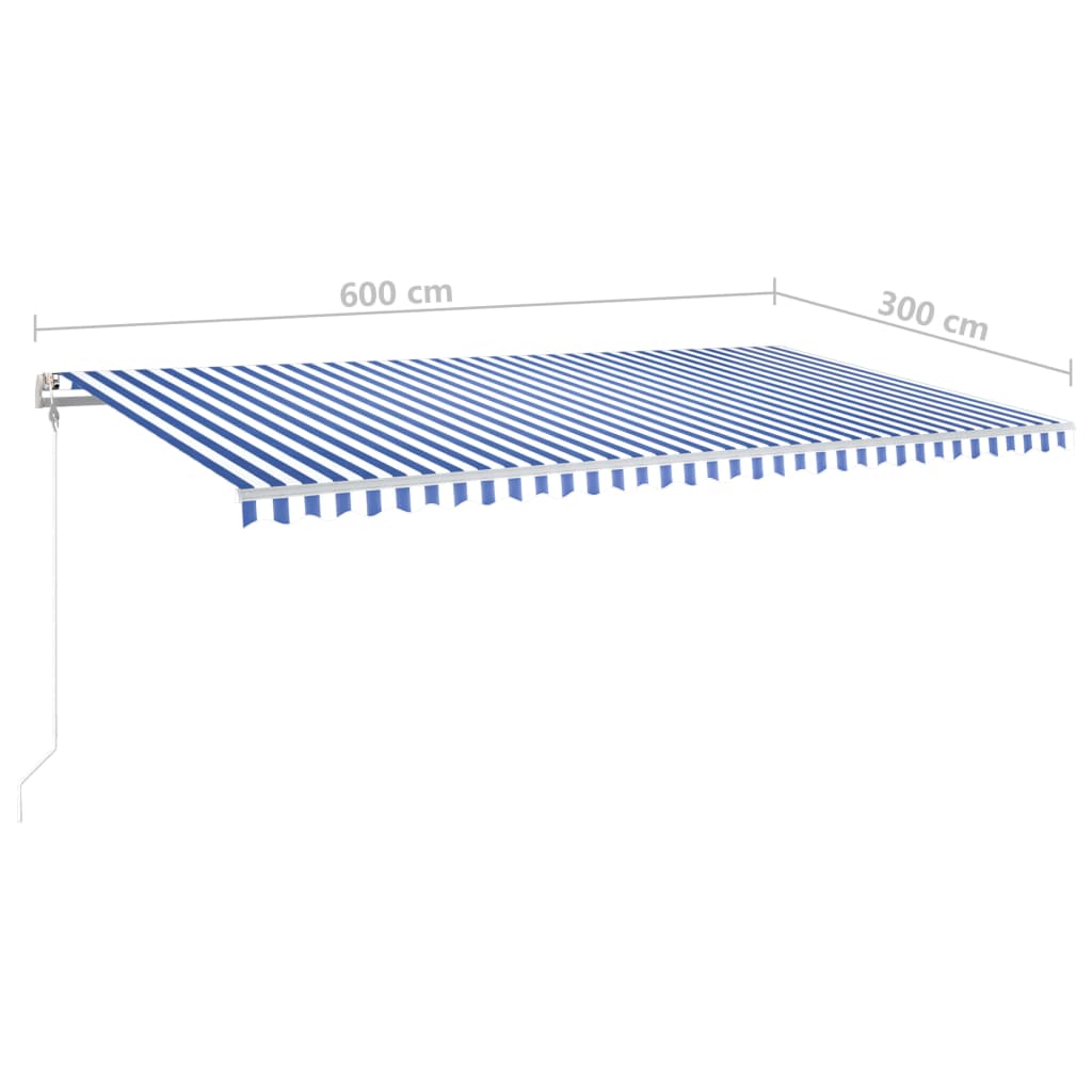 vidaXL Gelenkarmmarkise Einziehbar mit Pfosten 6x3 m Blau und Weiß