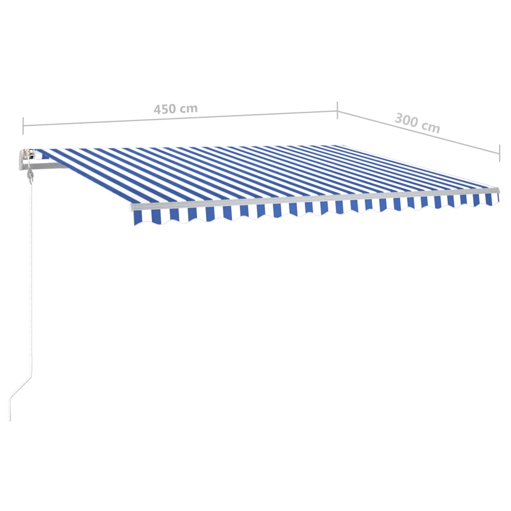 Markise Manuell Einziehbar mit Pfosten 4,5x3 m Blau und Weiß VIDAXL