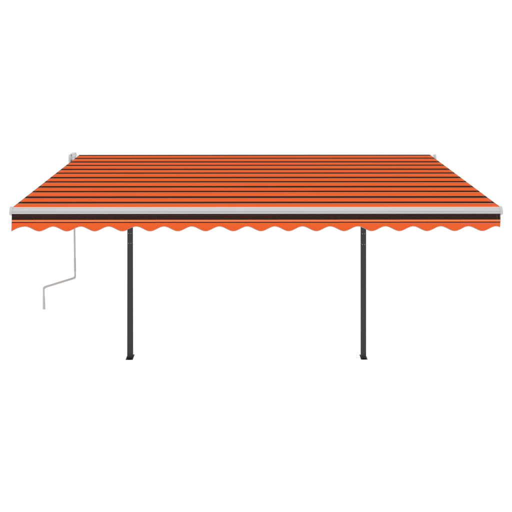 Markise Manuell Einziehbar mit Pfosten 4,5x3 m Orange und Braun VIDAXL