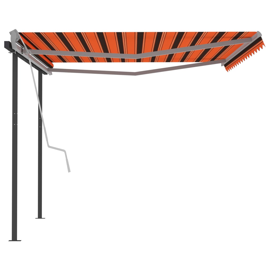 Markise Manuell Einziehbar mit Pfosten 4,5x3 m Orange und Braun VIDAXL