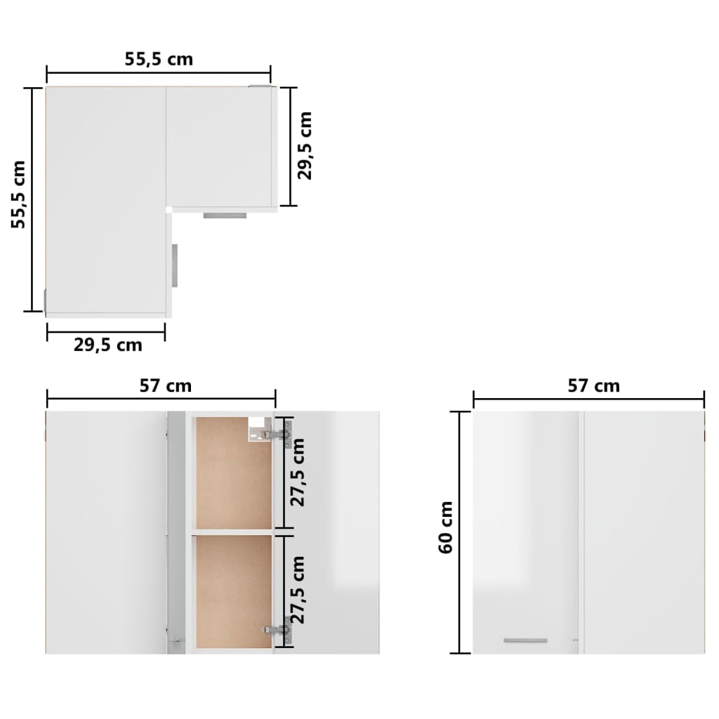 Eckhängeschrank Hochglanz-Weiß 57x57x60 cm Holzwerkstoff Stilecasa