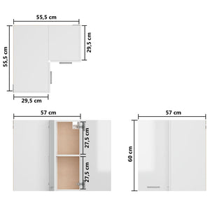 Eckhängeschrank Hochglanz-Weiß 57x57x60 cm Holzwerkstoff Stilecasa