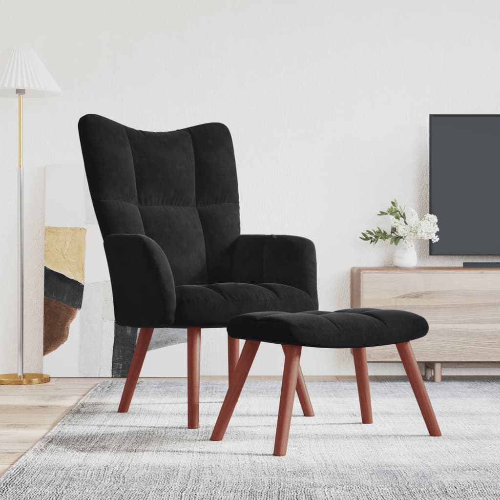 vidaXL Relaxsessel mit Hocker Schwarz Samt