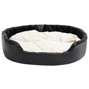 Hundebett Schwarz-Beige 99x89x21 cm Plüsch und Kunstleder