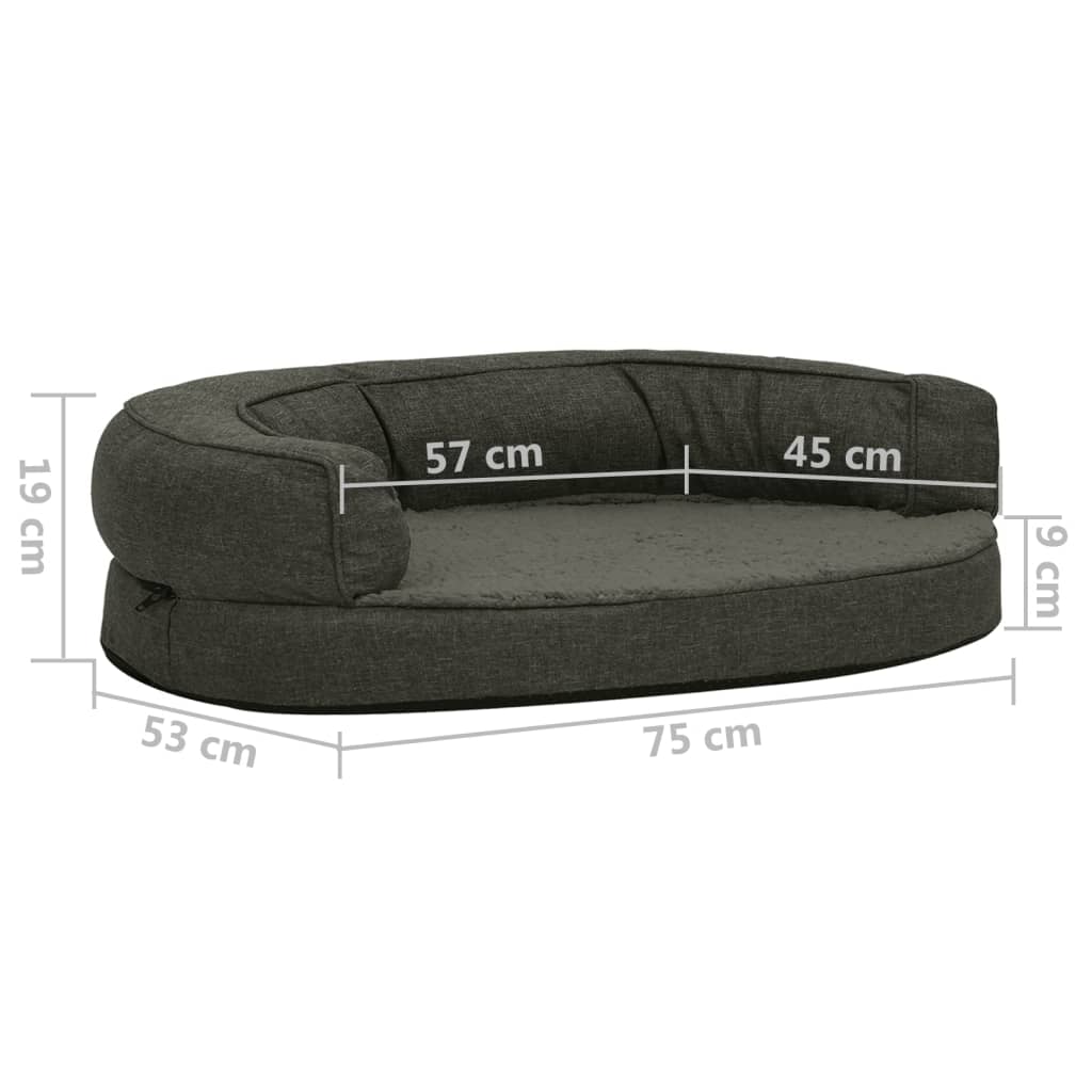 Hundematratze Ergonomisch 75x53cm Leinenoptik Fleece Dunkelgrau