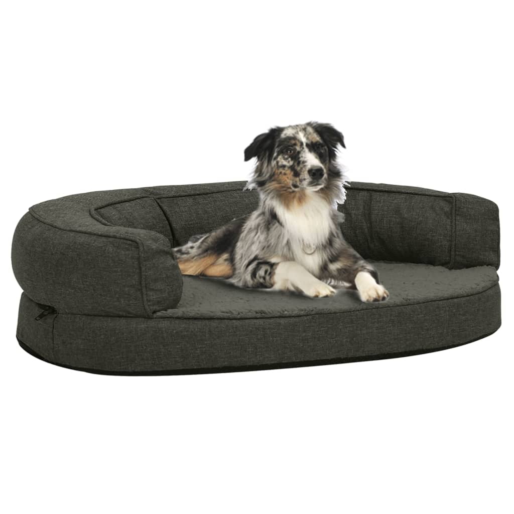 Hundematratze Ergonomisch 75x53cm Leinenoptik Fleece Dunkelgrau