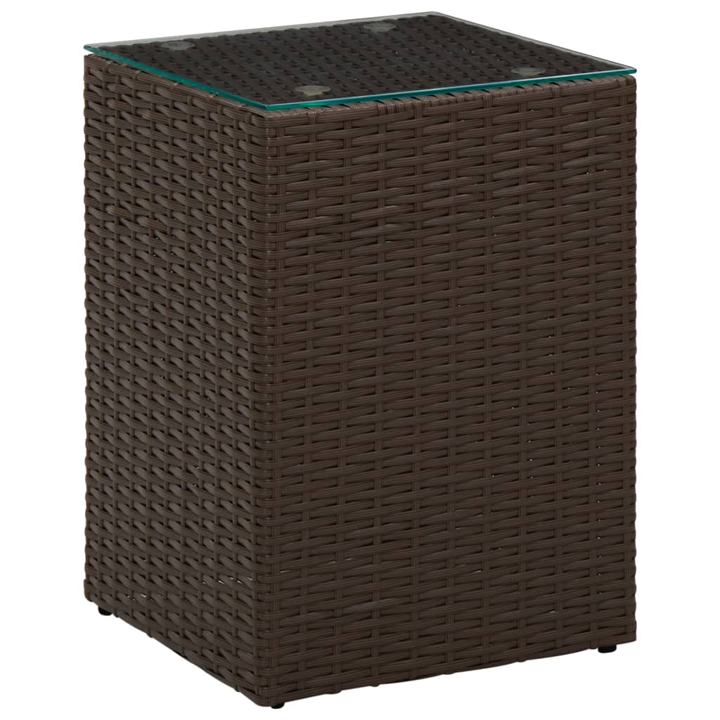 vidaXL Beistelltische 3 Stk. mit Glasplatten Braun Poly Rattan