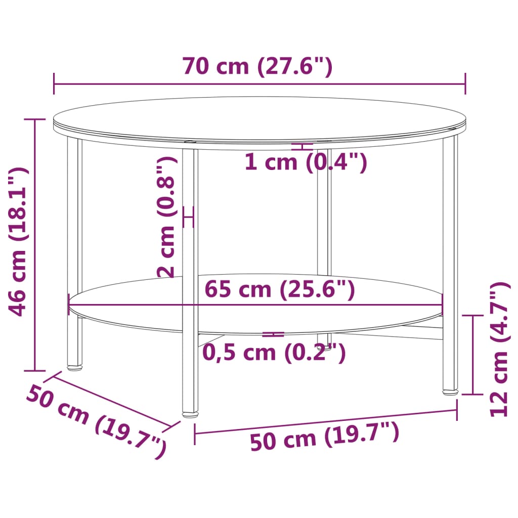 vidaXL Beistelltisch Schwarz und Transparent 70 cm Hartglas