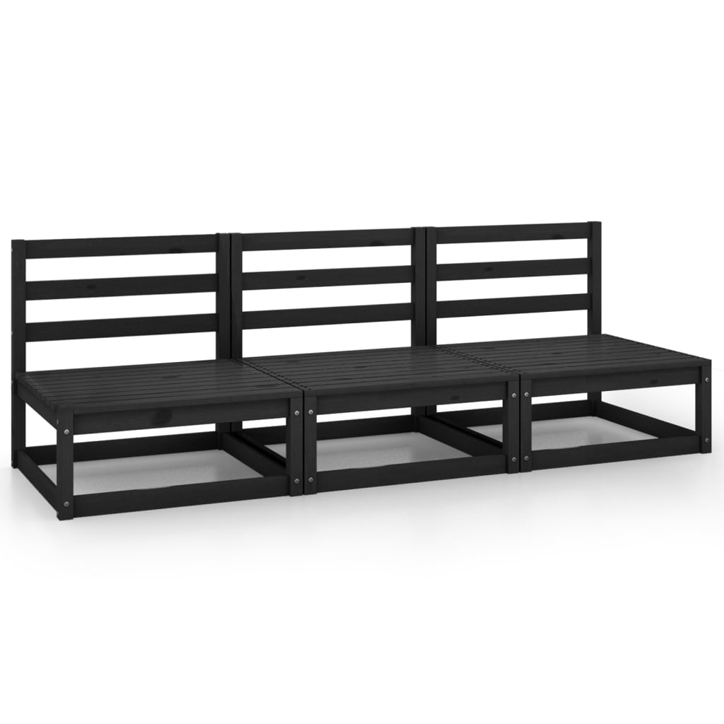 vidaXL Outdoor-Sofa 3-Sitzer Schwarz Massivholz Kiefer