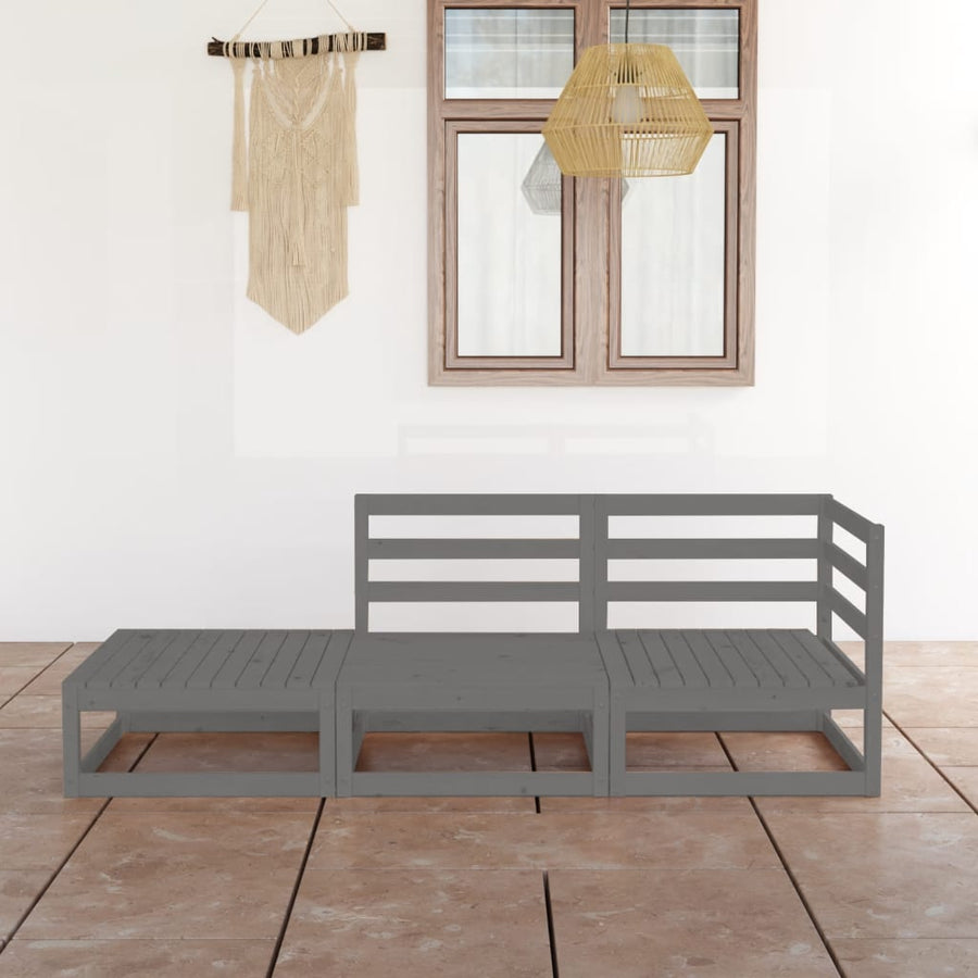 3-tlg. Garten-Lounge-Set Grau Massivholz Kiefer Stilecasa