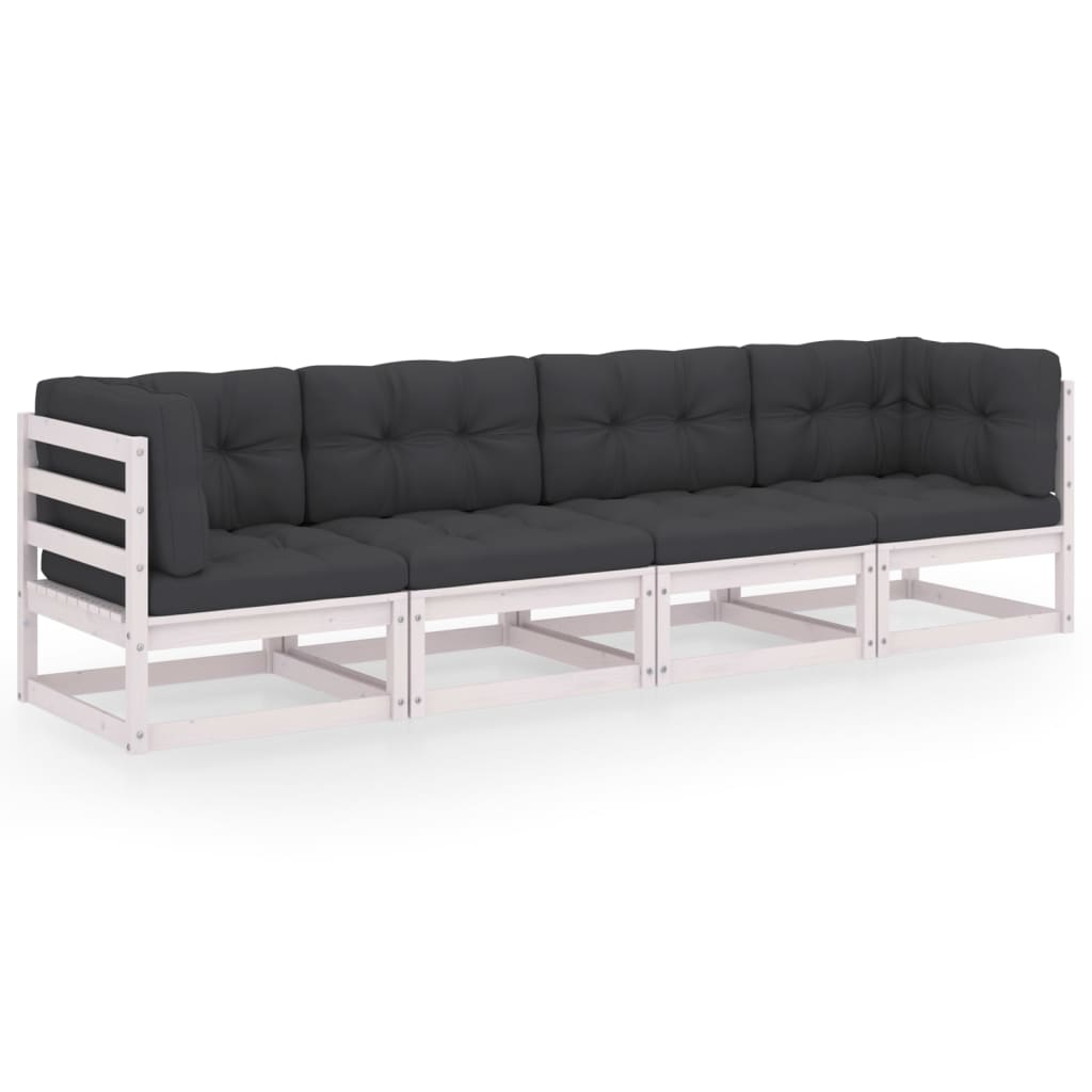 vidaXL 4-Sitzer-Gartensofa mit Kissen Kiefer Massivholz