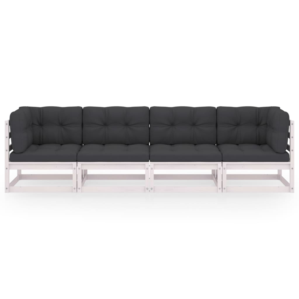 vidaXL 4-Sitzer-Gartensofa mit Kissen Kiefer Massivholz