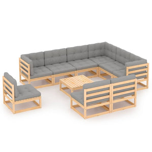 vidaXL 10-tlg. Garten-Lounge-Set mit Kissen Massivholz Kiefer