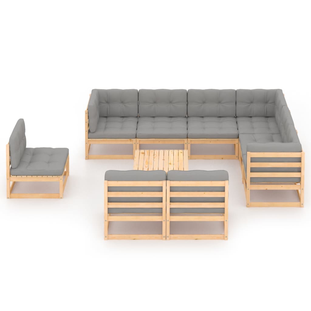 vidaXL 10-tlg. Garten-Lounge-Set mit Kissen Massivholz Kiefer