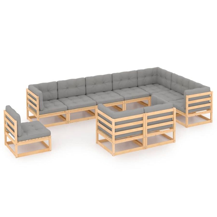 10-tlg. Garten-Lounge-Set mit Kissen Massivholz Kiefer Stilecasa