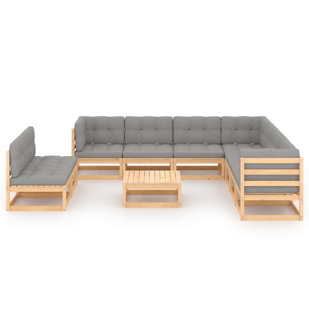 10-tlg. Garten-Lounge-Set mit Kissen Massivholz Kiefer