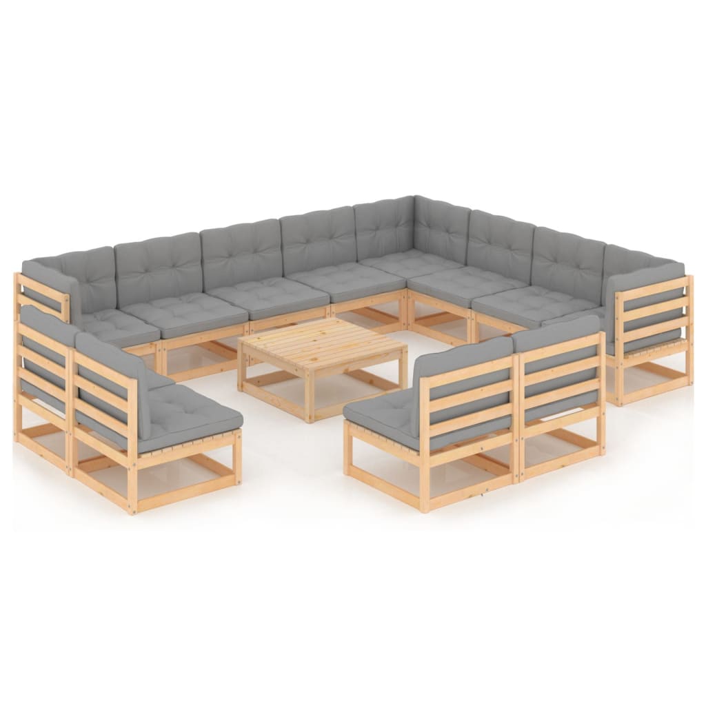 vidaXL 13-tlg. Garten-Lounge-Set mit Kissen Massivholz Kiefer