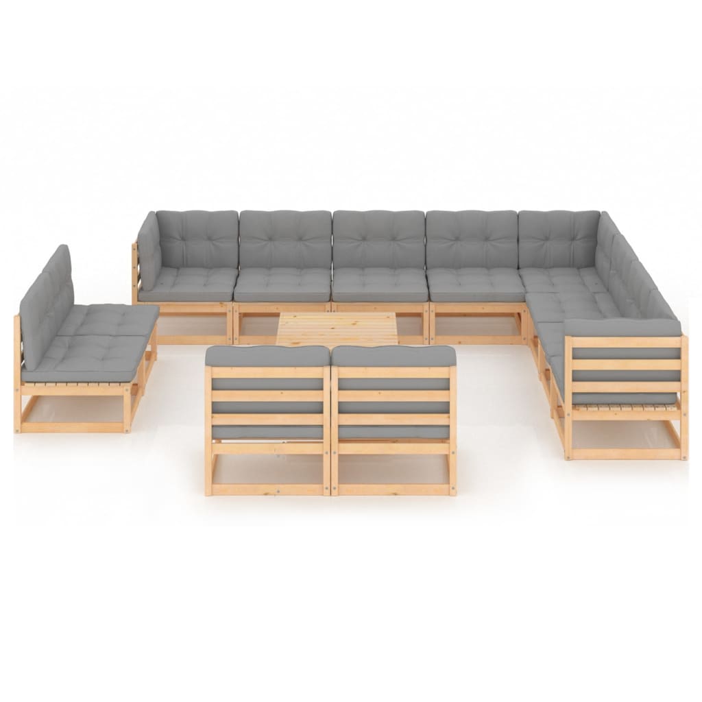 vidaXL 13-tlg. Garten-Lounge-Set mit Kissen Massivholz Kiefer