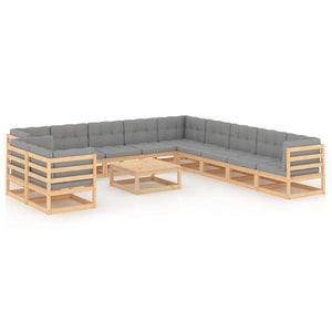 vidaXL 12-tlg. Garten-Lounge-Set mit Kissen Massivholz Kiefer