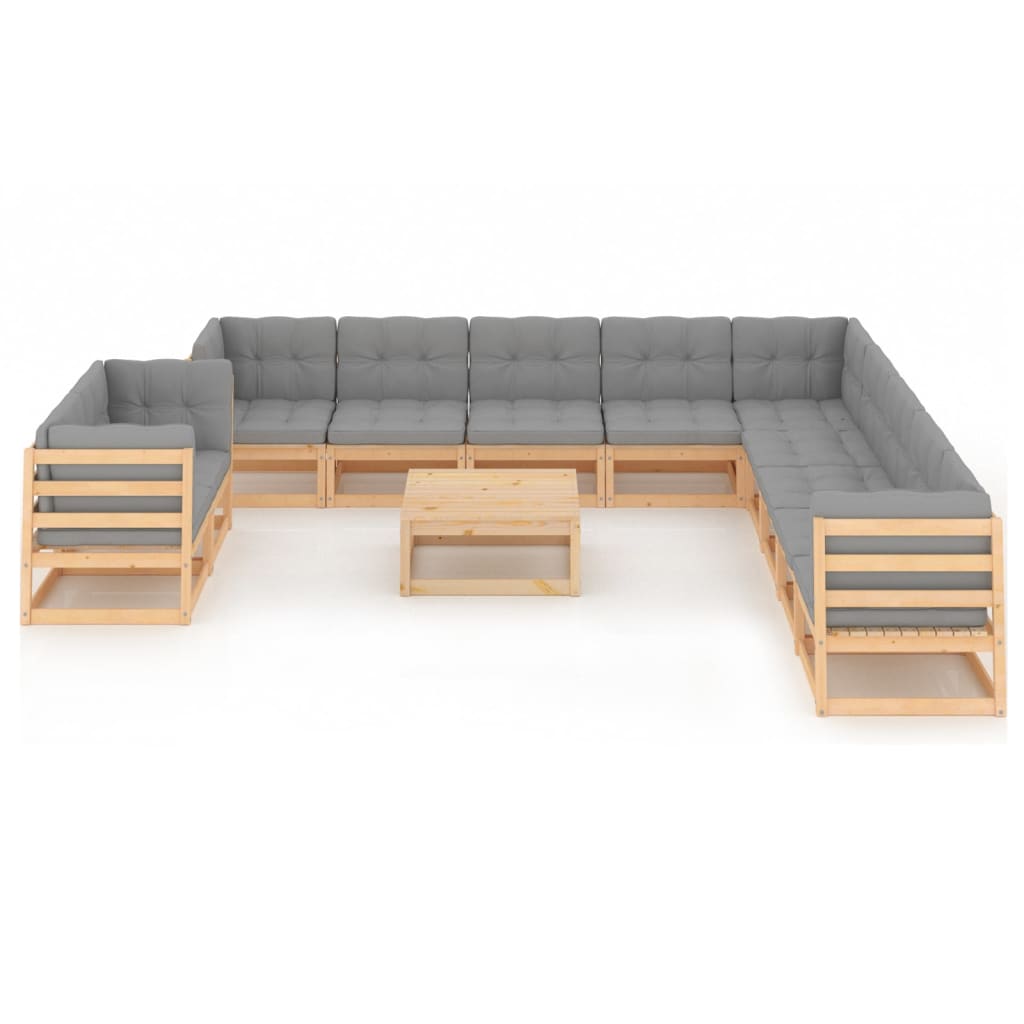 vidaXL 12-tlg. Garten-Lounge-Set mit Kissen Massivholz Kiefer