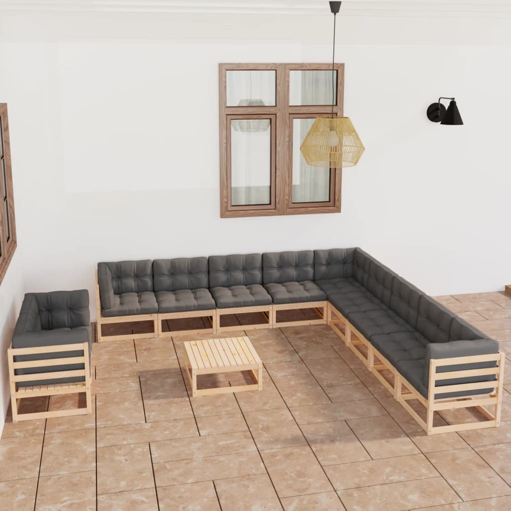 vidaXL 12-tlg. Garten-Lounge-Set mit Kissen Massivholz Kiefer