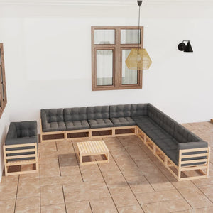 vidaXL 12-tlg. Garten-Lounge-Set mit Kissen Massivholz Kiefer