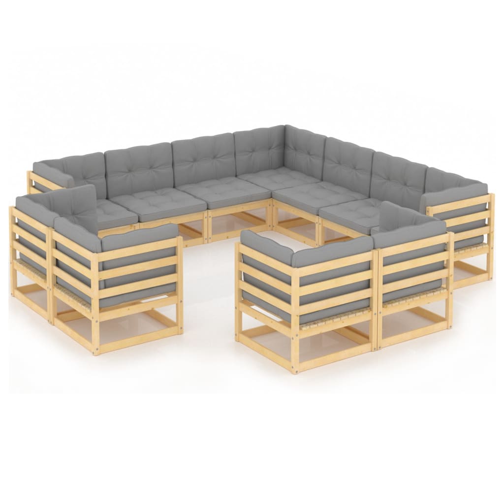 11-tlg. Garten-Lounge-Set mit Kissen Kiefer Massivholz Stilecasa