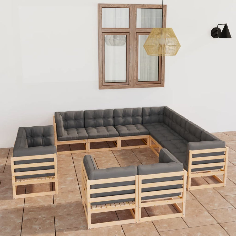 11-tlg. Garten-Lounge-Set mit Kissen Kiefer Massivholz Stilecasa