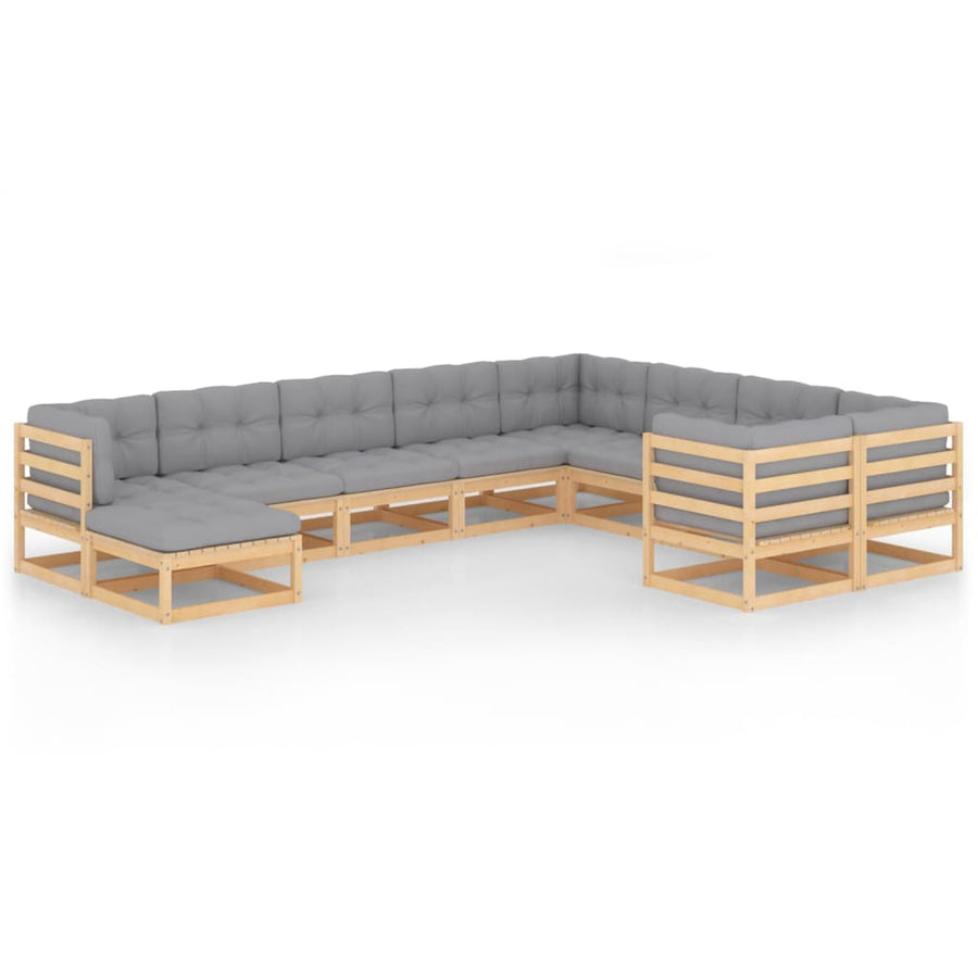 10-tlg. Garten-Lounge-Set mit Kissen Massivholz Kiefer Stilecasa