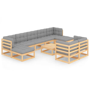 10-tlg. Garten-Lounge-Set mit Kissen Massivholz Kiefer