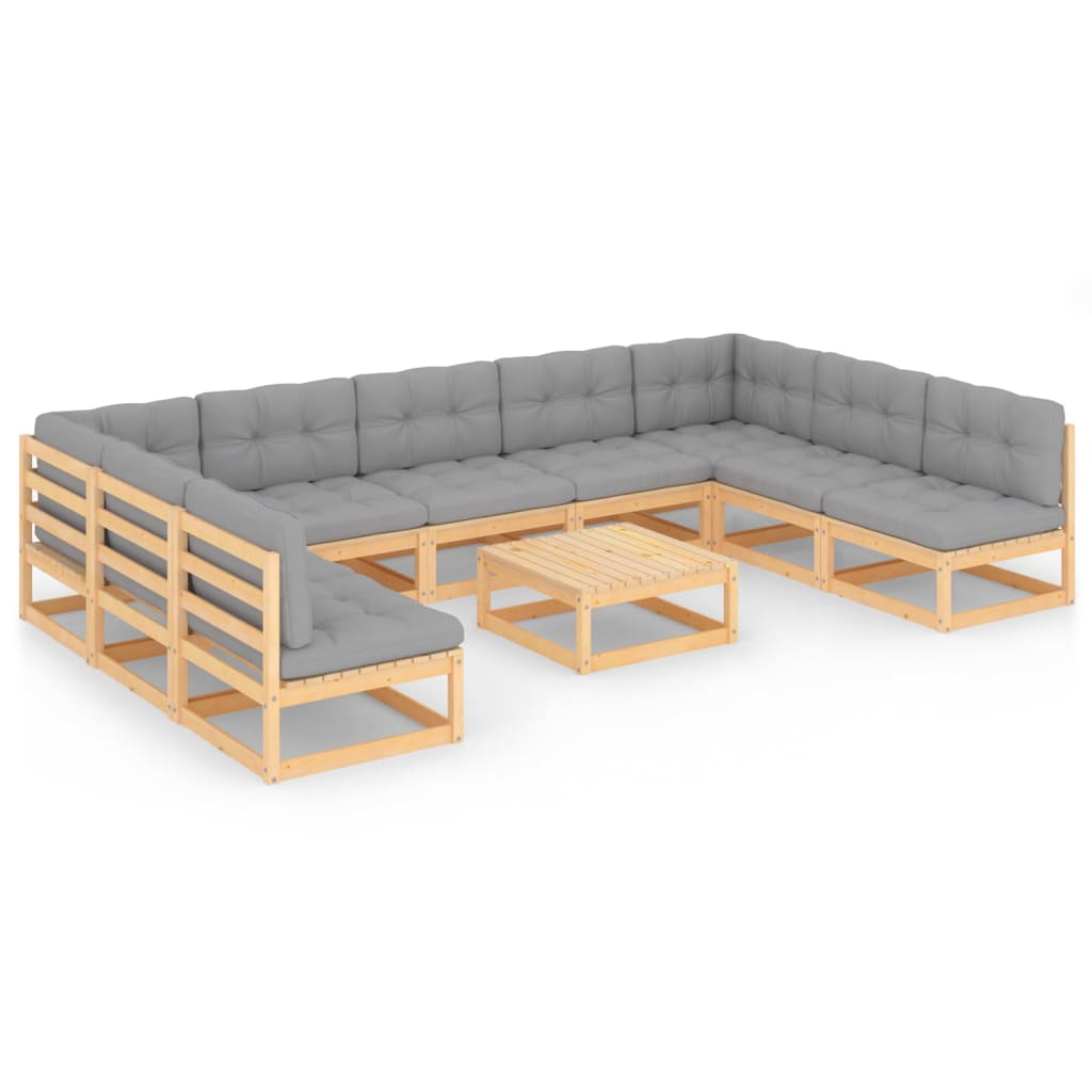 vidaXL 10-tlg. Garten-Lounge-Set mit Kissen Massivholz Kiefer