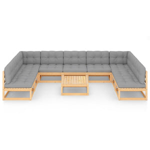 vidaXL 10-tlg. Garten-Lounge-Set mit Kissen Massivholz Kiefer