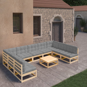 vidaXL 10-tlg. Garten-Lounge-Set mit Kissen Massivholz Kiefer