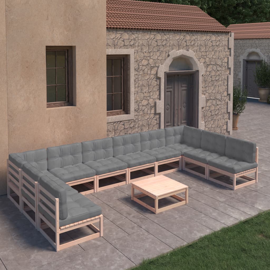 vidaXL 11-tlg. Garten-Lounge-Set mit Kissen Kiefer Massivholz