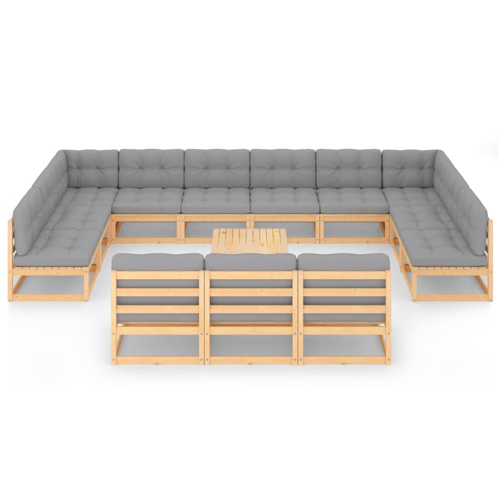 vidaXL 14-tlg. Garten-Lounge-Set mit Kissen Massivholz Kiefer