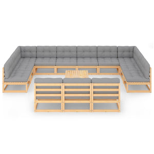 vidaXL 14-tlg. Garten-Lounge-Set mit Kissen Massivholz Kiefer