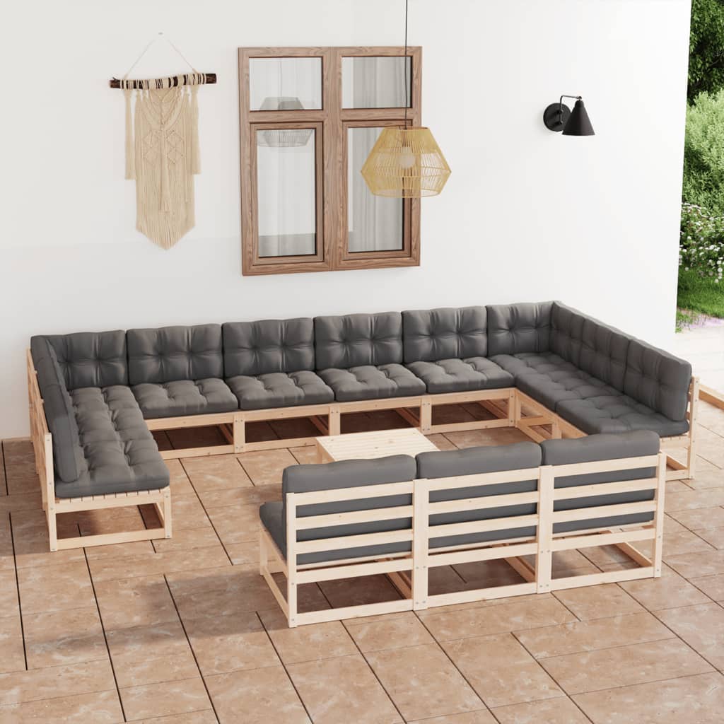 vidaXL 14-tlg. Garten-Lounge-Set mit Kissen Massivholz Kiefer