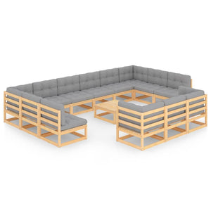 vidaXL 14-tlg. Garten-Lounge-Set mit Kissen Massivholz Kiefer