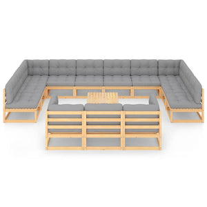 vidaXL 14-tlg. Garten-Lounge-Set mit Kissen Massivholz Kiefer