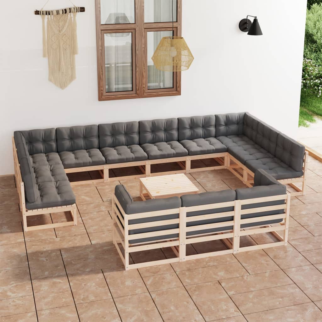 vidaXL 14-tlg. Garten-Lounge-Set mit Kissen Massivholz Kiefer