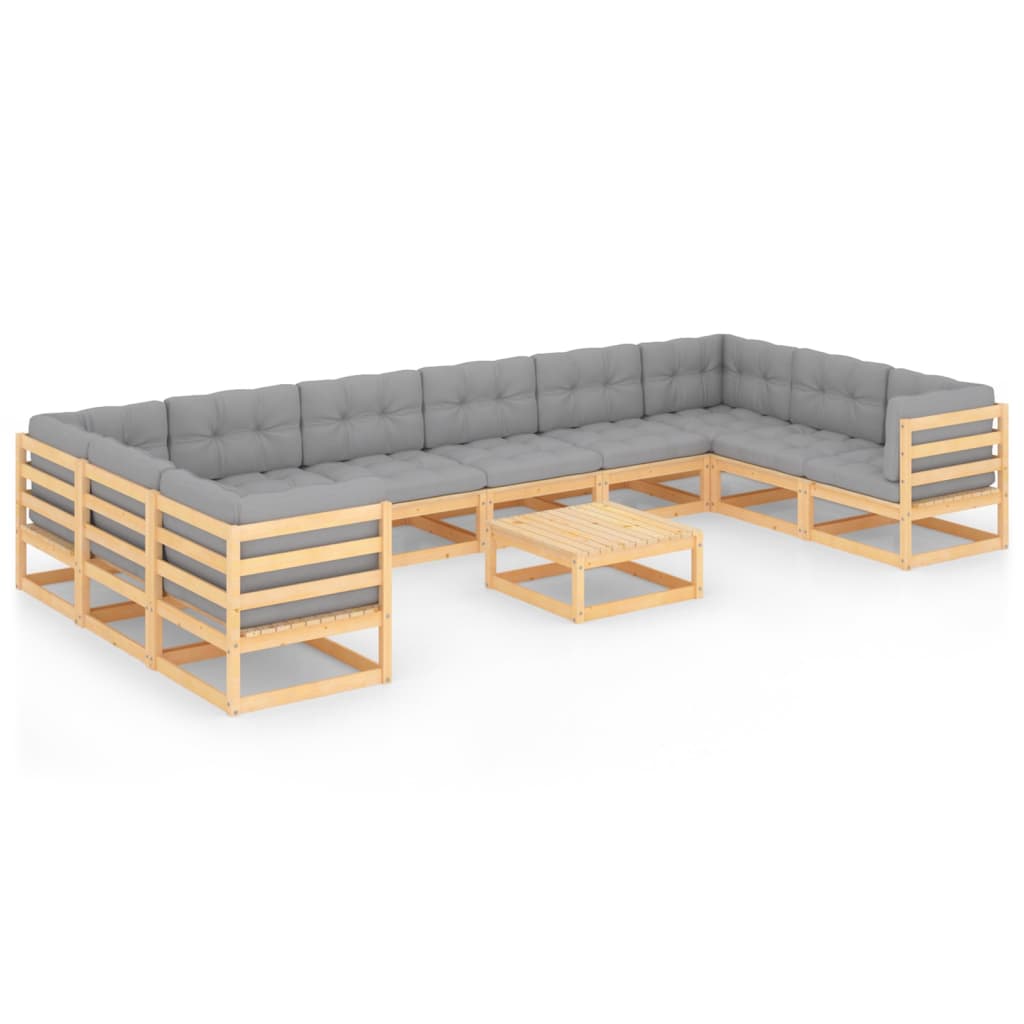 vidaXL 11-tlg. Garten-Lounge-Set mit Kissen Kiefer Massivholz